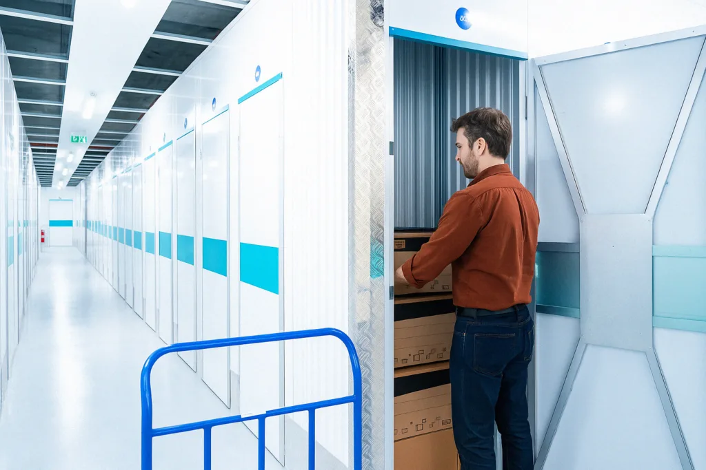 Photo d'une personne devant son box de stockage