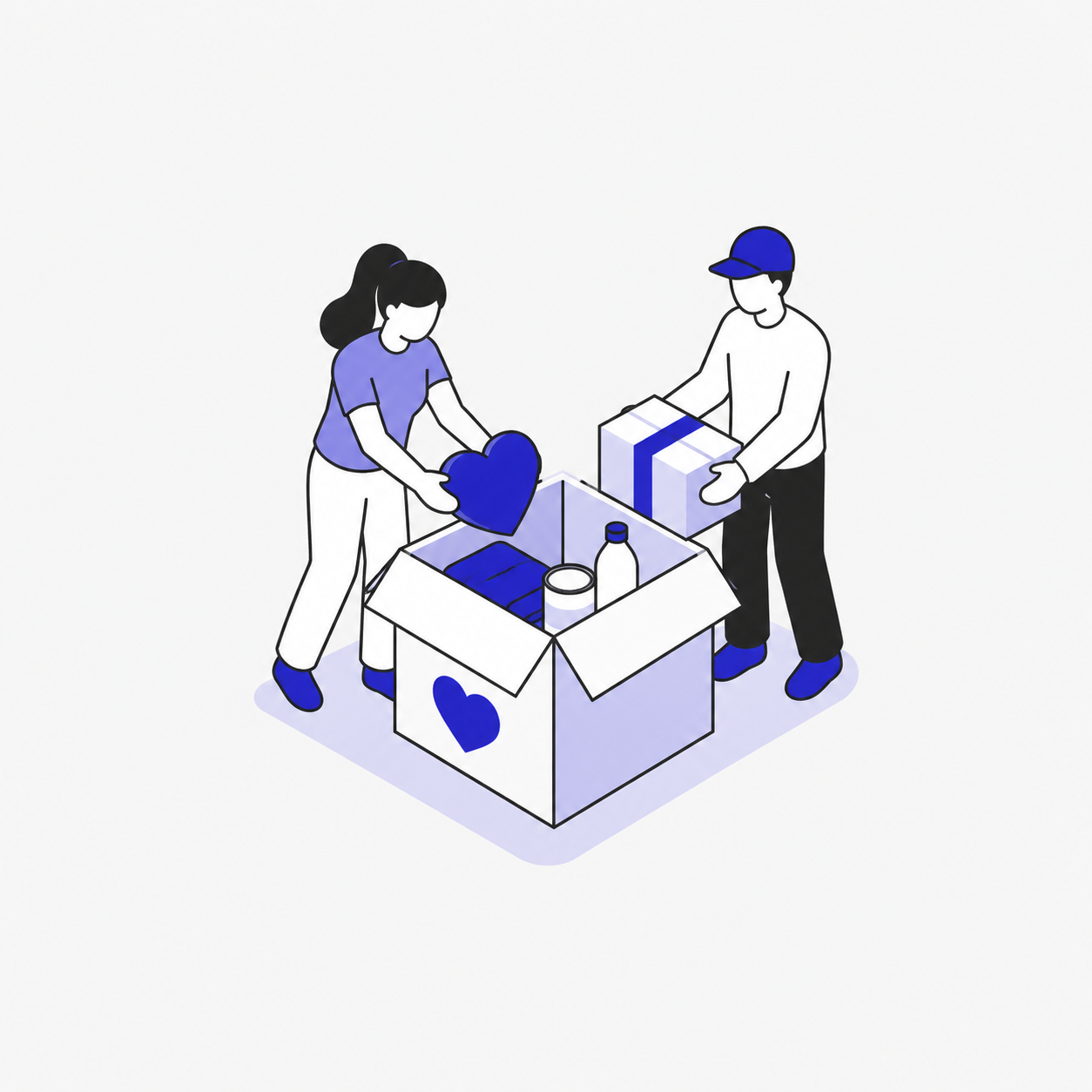 Isometric charity donation scene
